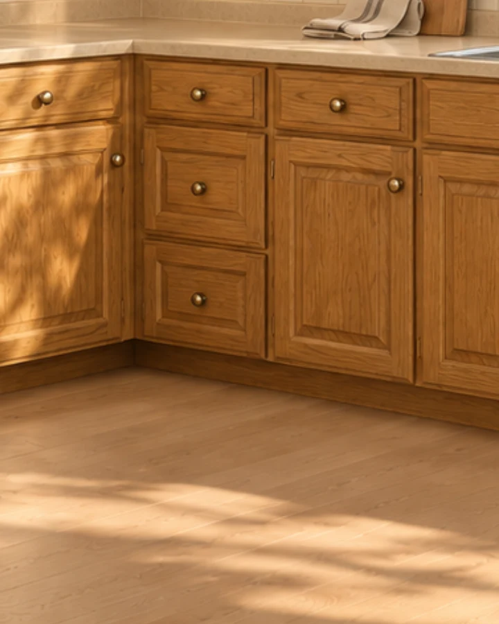 Cabinet doors and drawers before: honey oak
