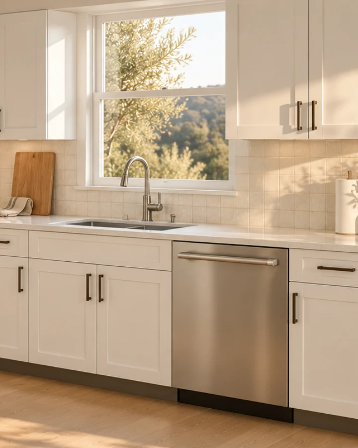 Sink wall after: White Shaker cabinets